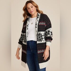 Maurices Black and White Snowflake Cardigan/ woman’s size M/ brand new